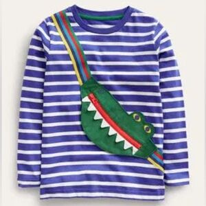 Mini Boden Blue Striped Shirt with Green Crocodile Accent